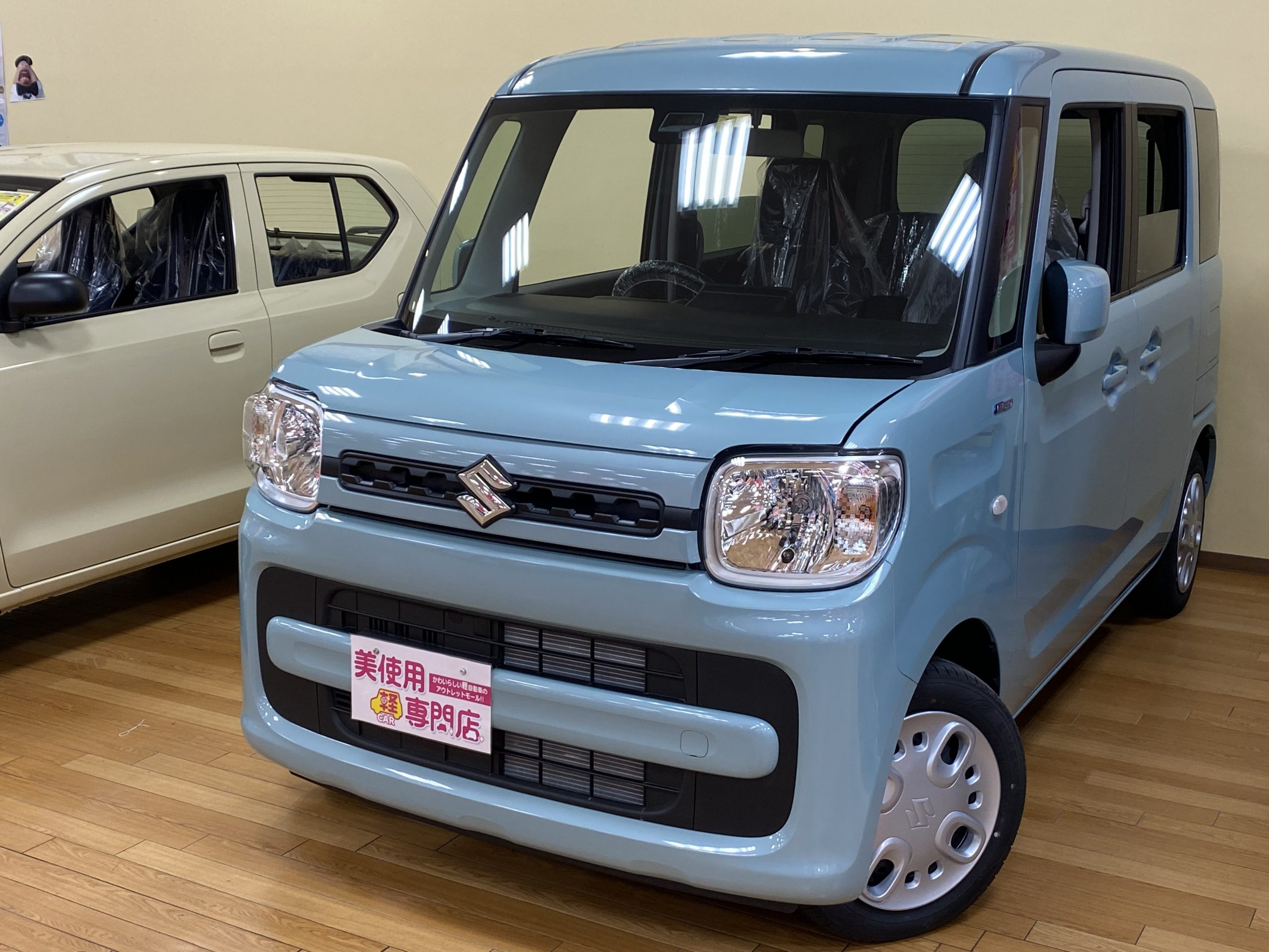 スズキスペーシア ハイブリッドG 4WD 衝突被害軽減ブレーキ キーレス プッシュスタート アイドリングストップ スライドドア 運転席シートヒーター オフブルー