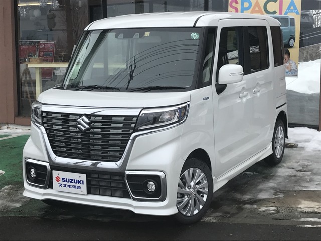 スズキ スペーシアカスタム HYBRID GS 4WD 届出済未使用車 衝突軽減ブレーキ装置付(パールホワイト)