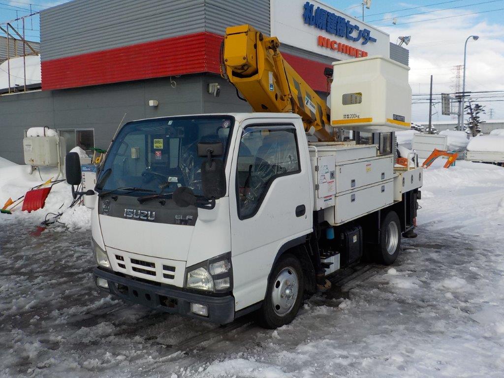 平成18年 いすゞ エルフ 9.9m高所作業車 電工仕様 後方格納・張り出し不要アウトリガー